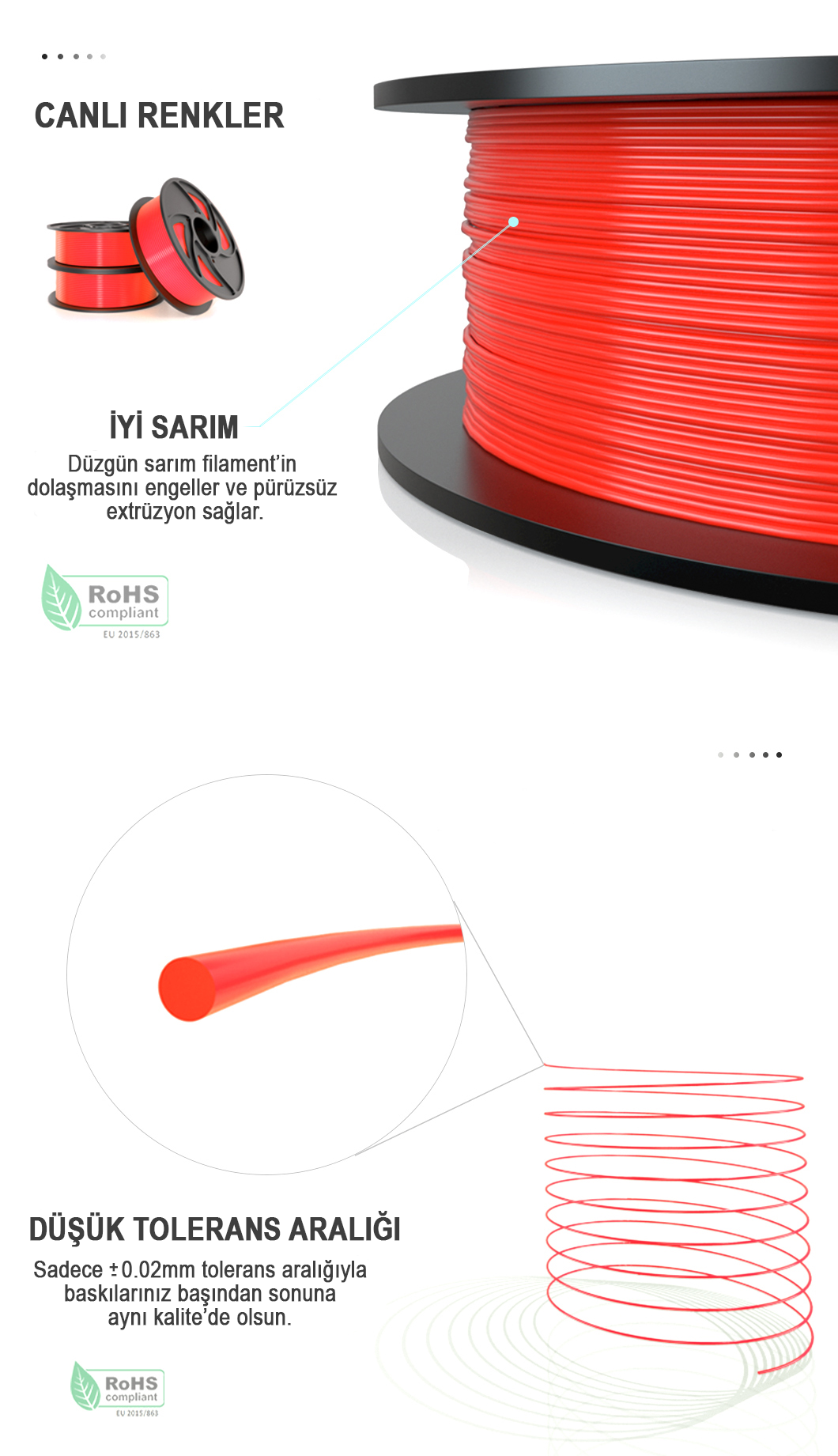 3EKSEN Gri PLA Filament / Nozul Tıkamaz / Düzgün Sarım